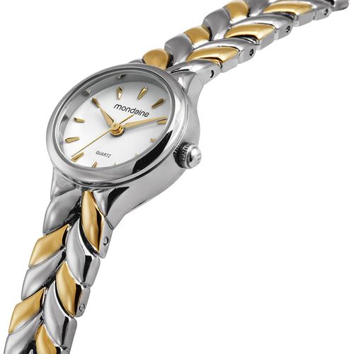 Relógio Feminino Bicolor Metal Redondo Mostrador Branco