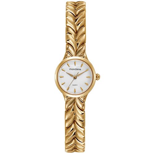 Relógio Feminino Dourado Metal Redondo Mostrador Branco