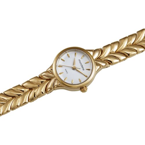 Relógio Feminino Dourado Metal Redondo Mostrador Branco