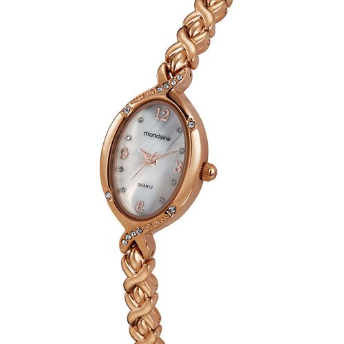 Relógio Feminino Rose Gold Metal Oval Mostrador Branco