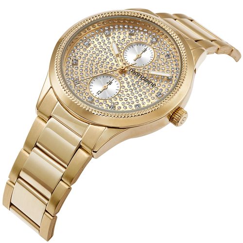 Relógio Feminino Multifunção Cristais Dourado