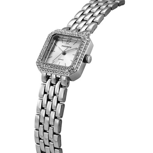 Relógio Feminino Quadrado Prateado Cristais