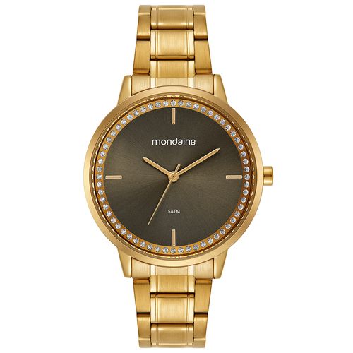 Kit Relógio Feminino Dourado Mostrador Marrom