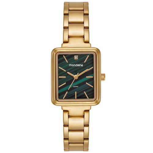 Kit Relógio Feminino Quadrado Dourado Verde