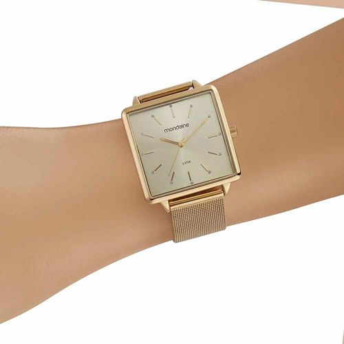 Relógio Feminino Quadrado Minimalista Dourado