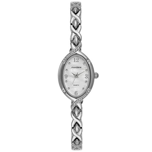 Relógio Feminino Prata Metal Oval Mostrador Branco Números