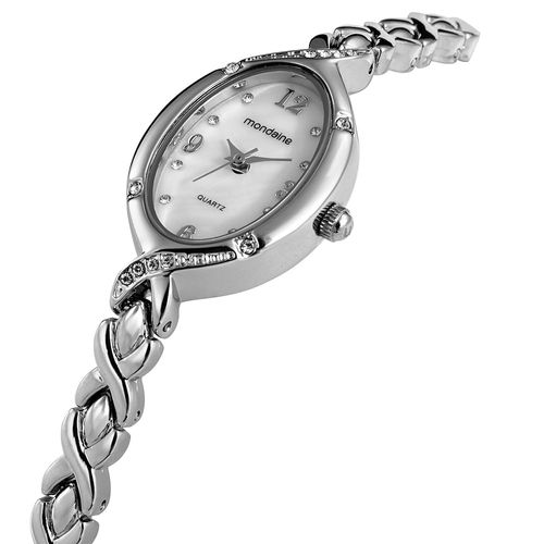 Relógio Feminino Prata Metal Oval Mostrador Branco Números