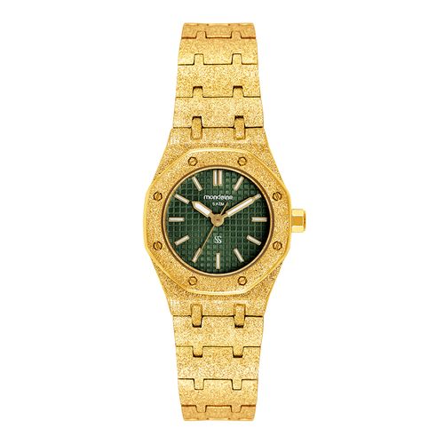 Relógio Feminino Analógico Textura bezel octogonal Verde