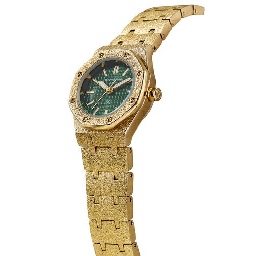 Relógio Feminino Analógico Textura bezel octogonal Verde