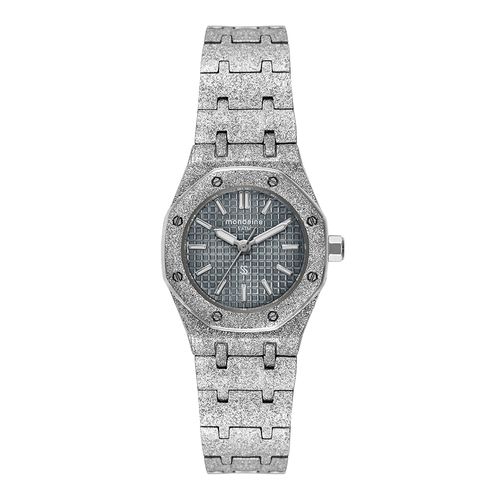 Relógio Feminino Analógico Textura bezel octogonal Cinza