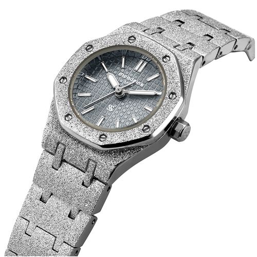 Relógio Feminino Analógico Textura bezel octogonal Cinza