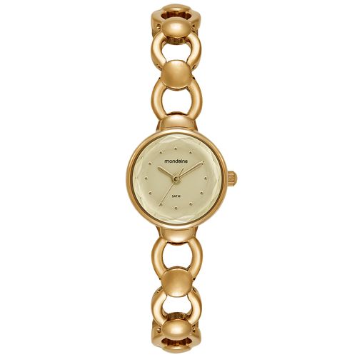 Relógio Feminino Dourado Pulseira Sólida Vidro Facetado