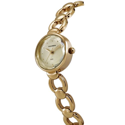 Relógio Feminino Dourado Pulseira Sólida Vidro Facetado