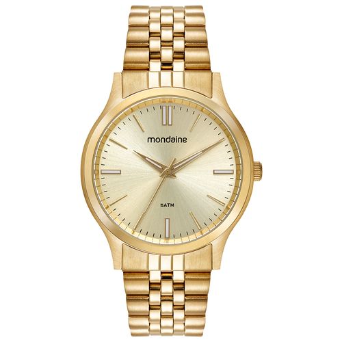 Relógio Masculino Analógico Dourado Mostrador Champagne