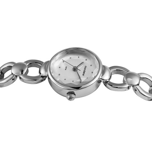 Relógio Feminino Prata Pulseira Sólida Vidro Facetado