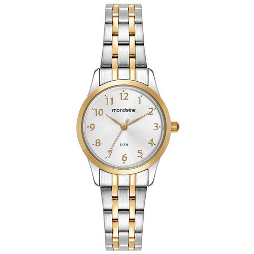 Kit Relógio Feminino Bicolor Numeração Completa com Colar e Brinco Ponto de Luz