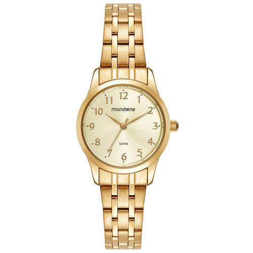 Kit Relógio Feminino Dourado Numeração Completa com Colar e Brinco Ponto de Luz