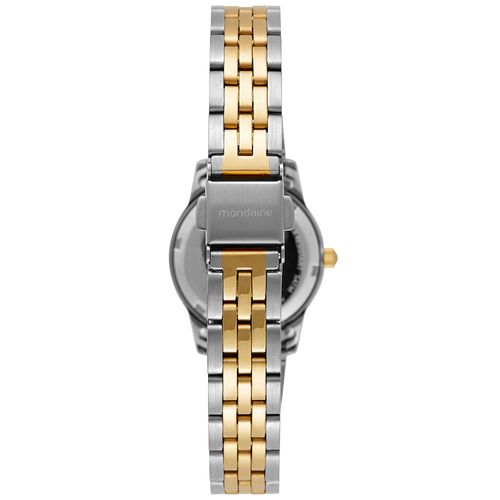 Kit Relógio Feminino Bicolor Detalhe Coração com Colar e Brinco Ponto de Luz