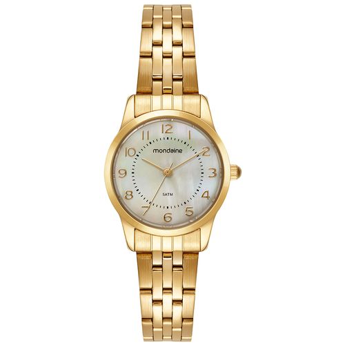 Kit Relógio Feminino Dourado Detalhe Coração com Colar e Brinco Ponto de Luz