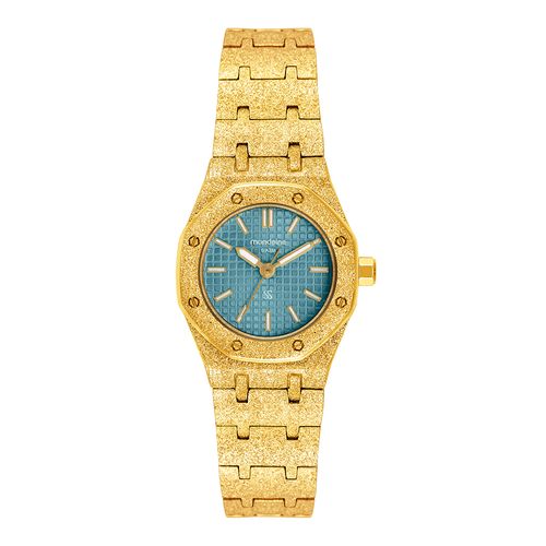 Relógio Feminino Analógico Textura Bezel Octogonal Azul