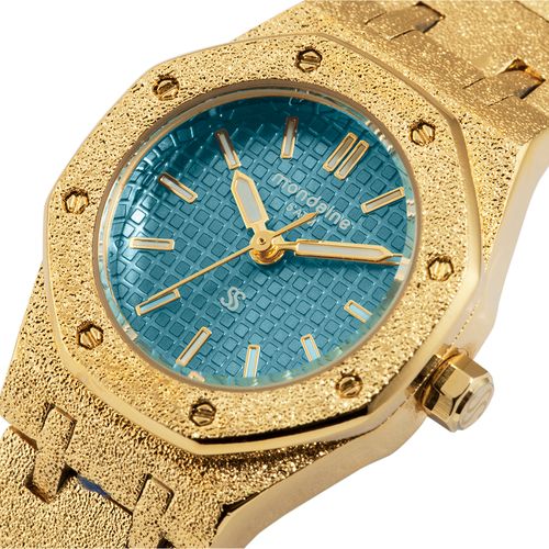 Relógio Feminino Analógico Textura Bezel Octogonal Azul