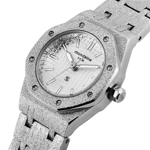 Relógio Feminino Analógico Textura Prata