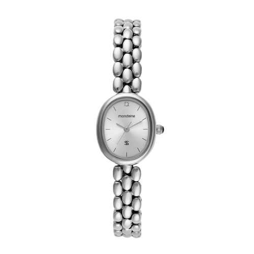 Relógio Feminino Analógico Oval Clássico Prata