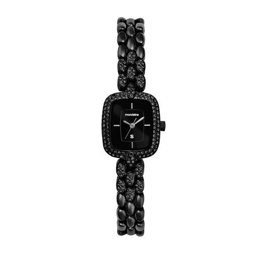 Relógio Feminino Analógico Retangular com cristais Preto