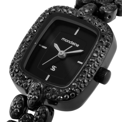 Relógio Feminino Analógico Retangular com cristais Preto