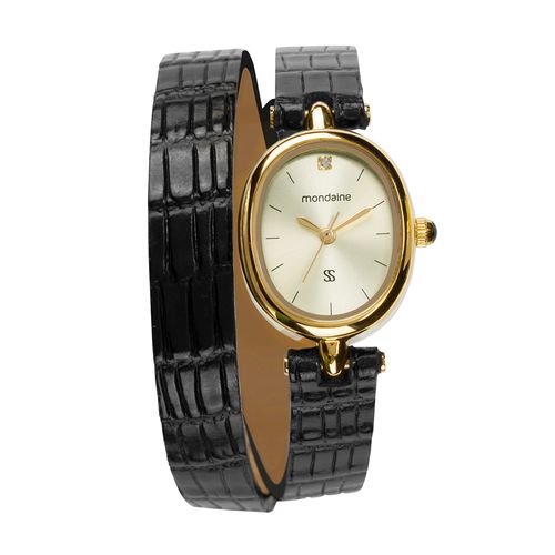 Relógio Feminino Analógico Oval Couro Dourado