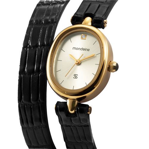 Relógio Feminino Analógico Oval Couro Dourado