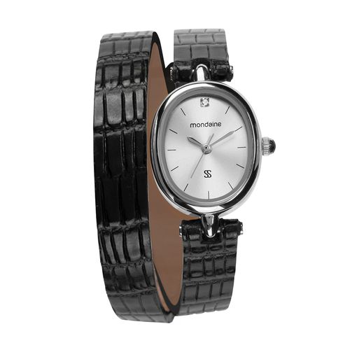 Relógio Feminino Analógico Oval Couro Prata