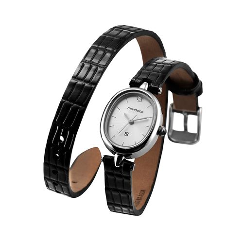 Relógio Feminino Analógico Oval Couro Prata