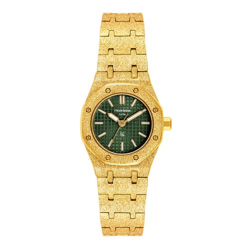 Relógio Feminino Analógico Textura bezel octogonal Verde