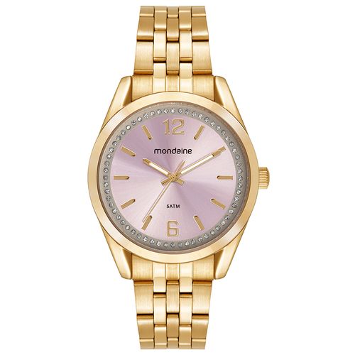 Relógio Feminino Rosa Cristais e Numeração Completa