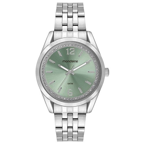 Relógio Feminino Verde Cristais e Numeração Completa