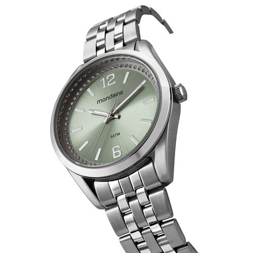 Relógio Feminino Verde Cristais e Numeração Completa