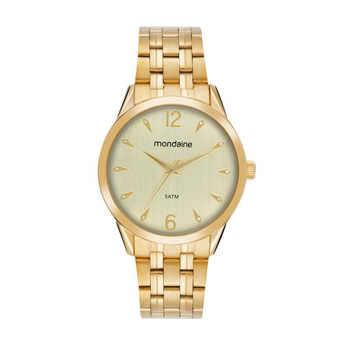 Relógio Feminino Dourado Cristais Numeração Completa