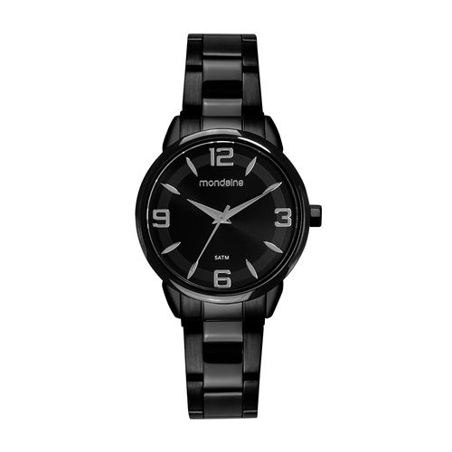 Relógio Feminino Black Aço Escovado Numeração Completa