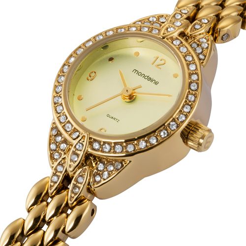 Relógio Feminino Dourado Cristais Cravejados