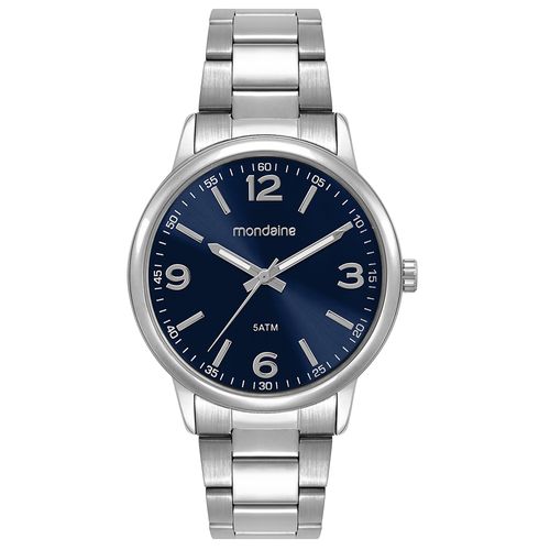 Relógio Masculino Aço Prata Mostrador Azul