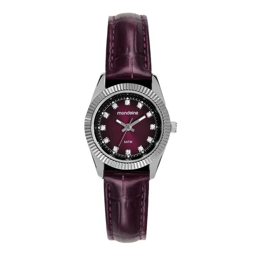 Relógio Feminino Roxo com Couro e Cristais