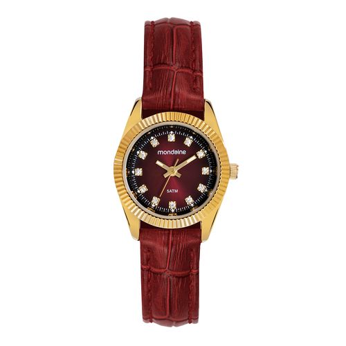 Relógio Feminino Vermelho com Couro e Cristais
