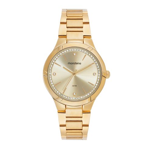 Relógio Feminino Dourado Marcações com Pedras