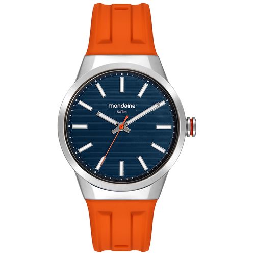 Relógio Masculino Analógico Azul com Silicone Laranja
