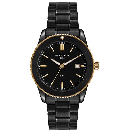 Relógio Masculino Preto em Aço Slim com Calendário