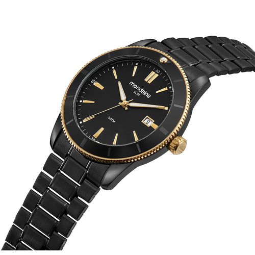 Relógio Masculino Preto em Aço Slim com Calendário