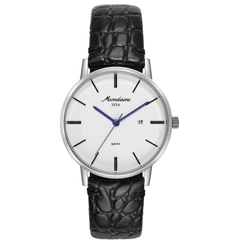 Relógio Masculino Prata com Couro Croco