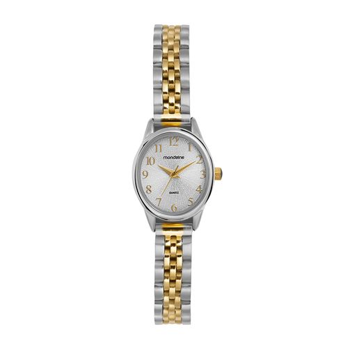 Relógio Feminino Oval Bicolor Textura Metálica