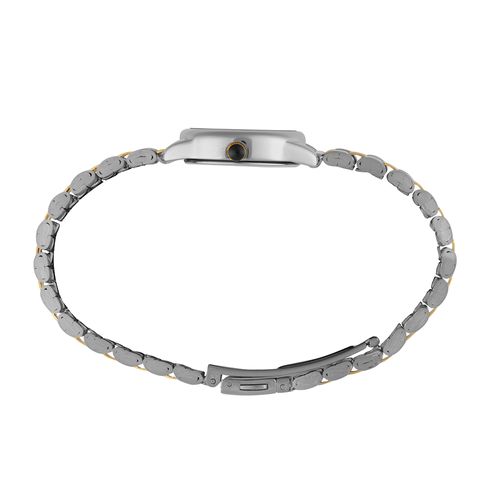Relógio Feminino Oval Bicolor Textura Metálica